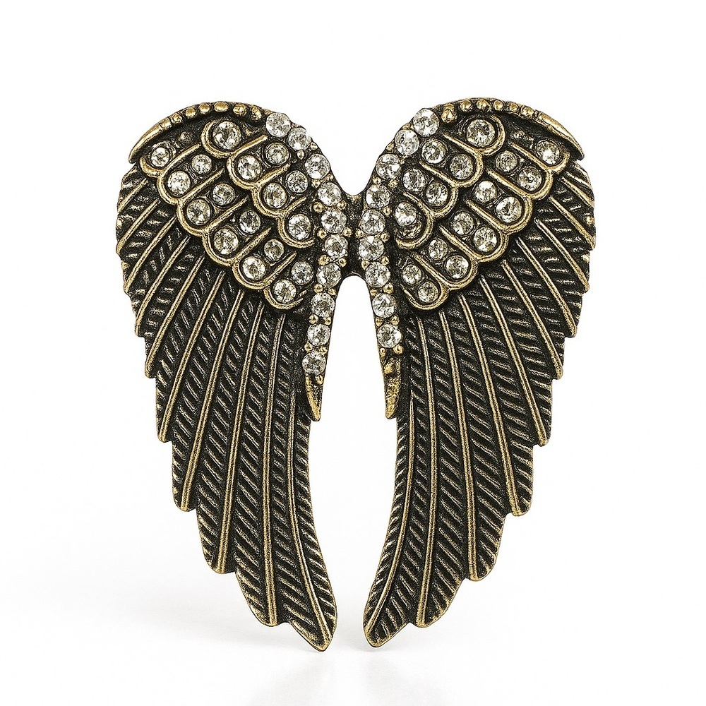 ⚜️ Elegant Vintage Gold Angel Wing Brooch With Gems 💎❤️‍🔥